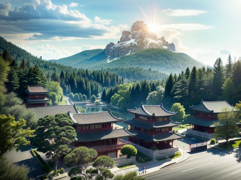 07423-3637776492-Aerial view, a lot of Chinese architecture houses and a mountain in the background with clouds in the sky, vray,niaokan, (extrem.png